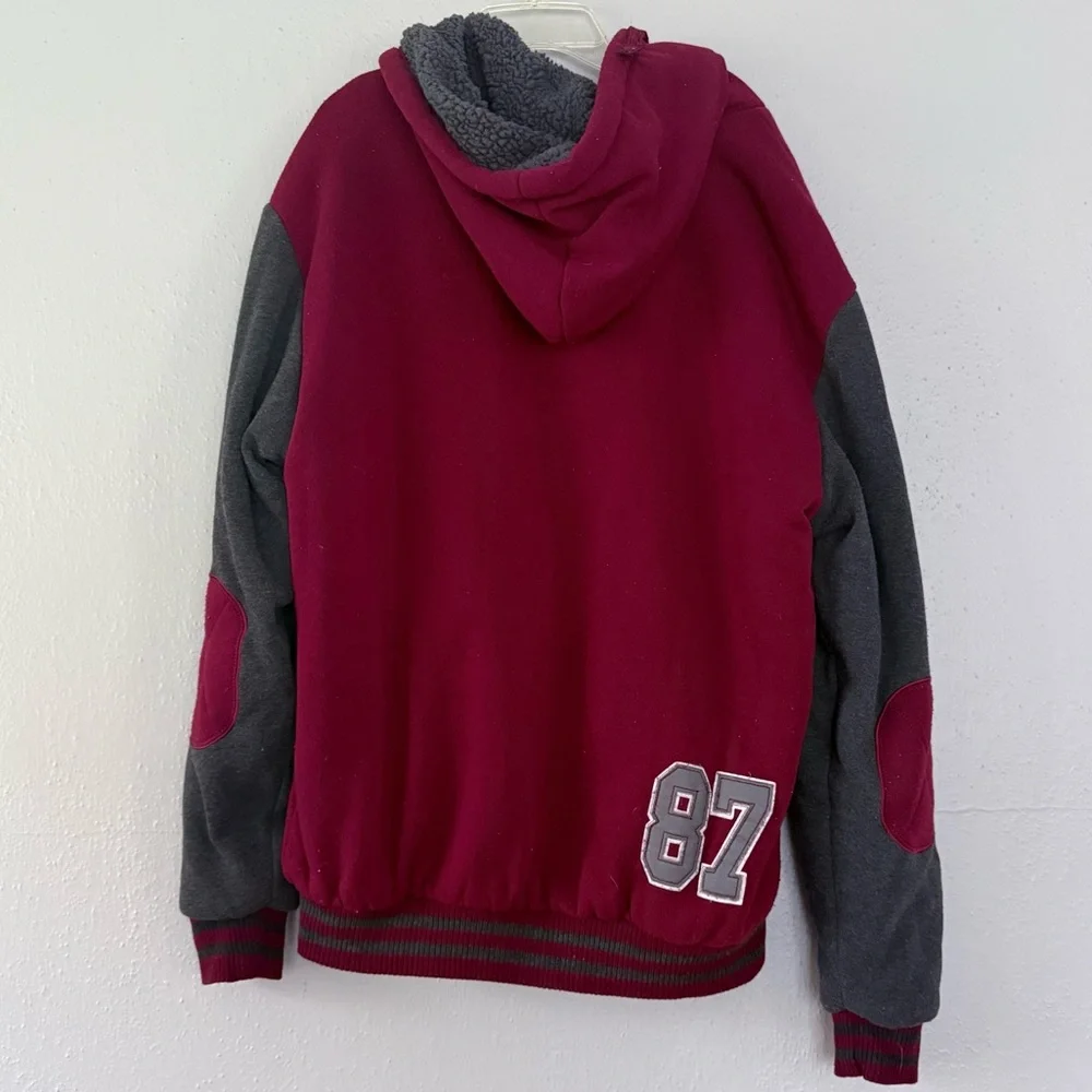 Rock Revolution Academic New York Burgundy Fleece-Lined Jacket HOODIE Sz L